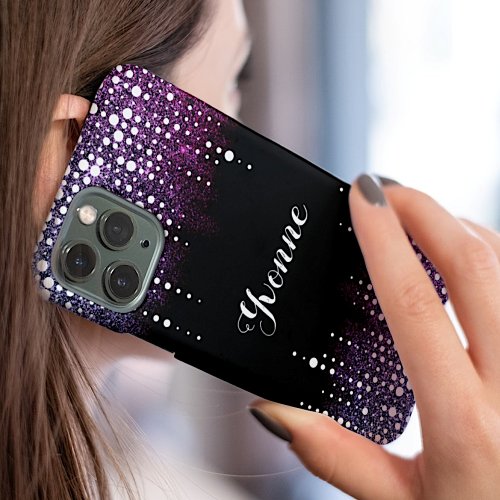 Purple Dripping Glitter Rain Glamorous Ombre Name iPhone 12 Case