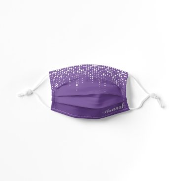 Purple Dripping Glitter Sequins Rain Custom Name Kids' Cloth Face Mask