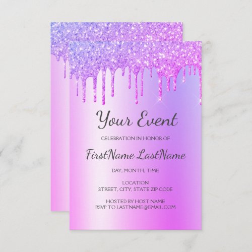 Purple Dripping Glitter Sweet 16 Bridal Shower Invitation