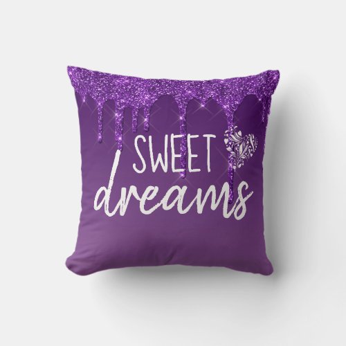 Purple Dripping Glitter Sweet Dreams  Throw Pillow