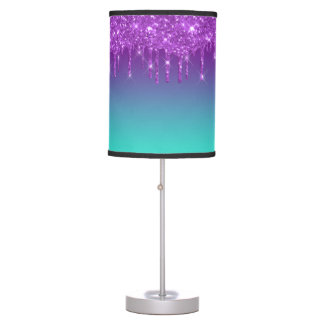 Purple Dripping Glitter Turquoise Ombre Table Lamp