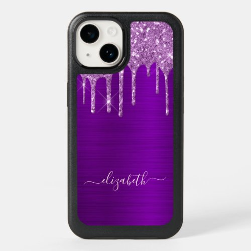 Purple drips name OtterBox iPhone 14 case