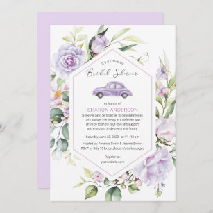 Purple Drive By Bridal Shower Floral Drive Through Invitation