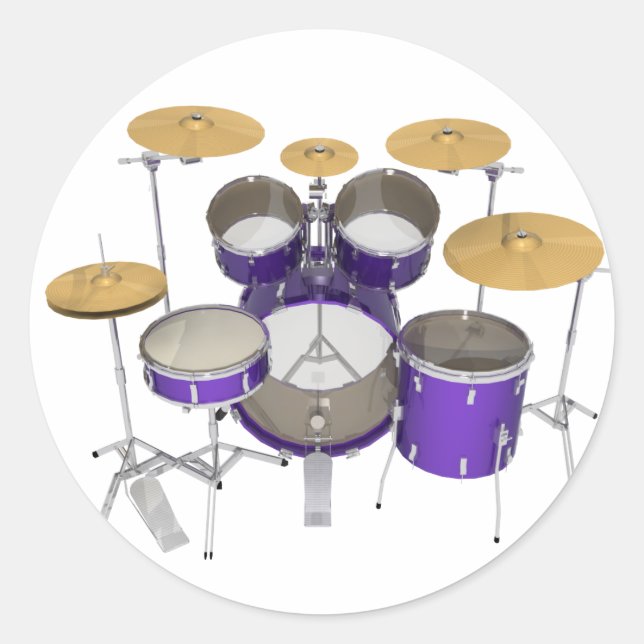 Purple Drum Kit: Classic Round Sticker (Front)