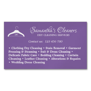 Purple Dry Cleaners Monogram Cleaning Service Business Card Magnet