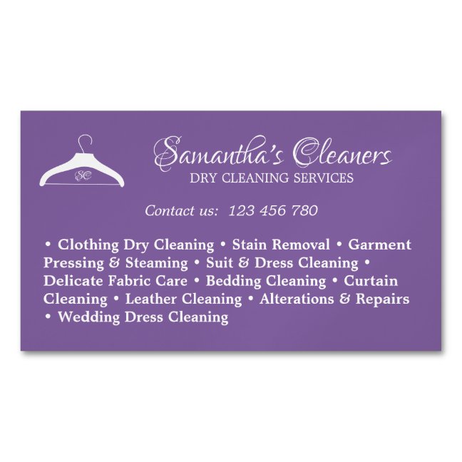 Purple Dry Cleaners Monogram Cleaning Service Business Card Magnet