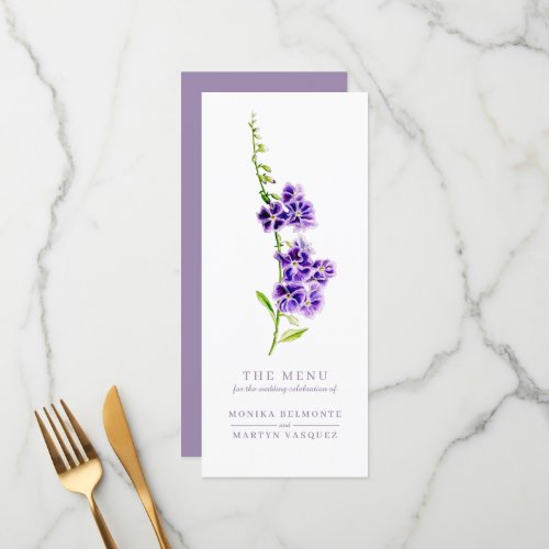 Purple duranta sky flower watercolor wedding menu