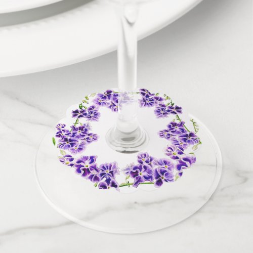 Purple duranta watercolor art flower wine glass tag