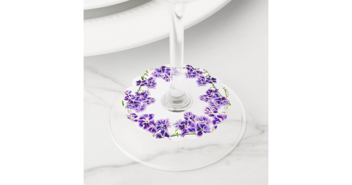 Purple Duranta Watercolor Art Flower Wine Glass Tag Zazzle Com