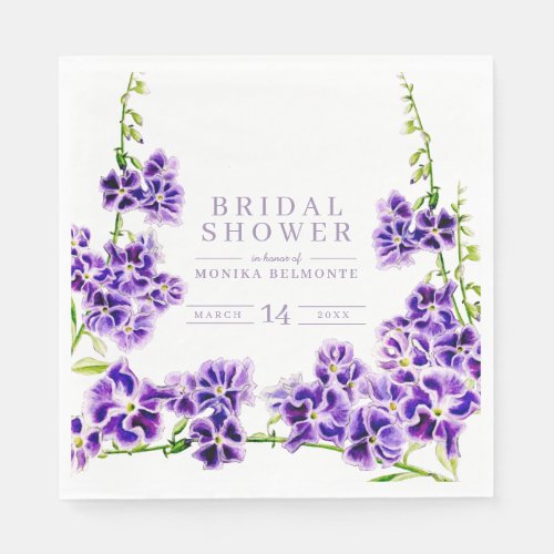 Purple duranta watercolor flower bridal shower napkins