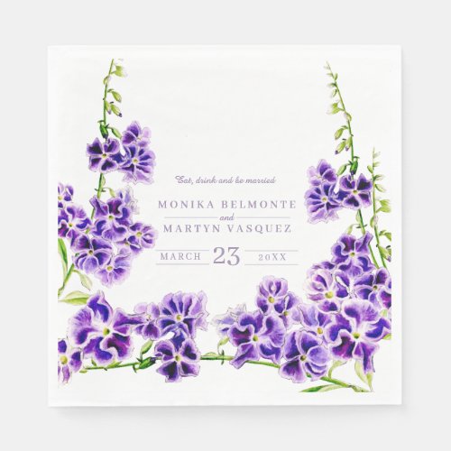 Purple duranta watercolor flower wedding napkins