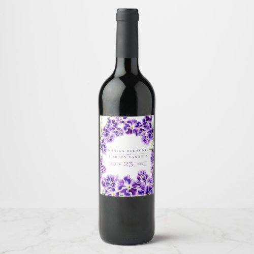 Purple duranta watercolor flower wedding wine label