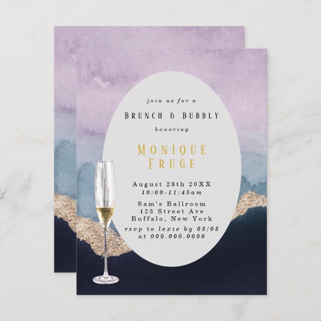 Purple Dusty Blue Agate Brunch & Bubbly Invitation (Front/Back)
