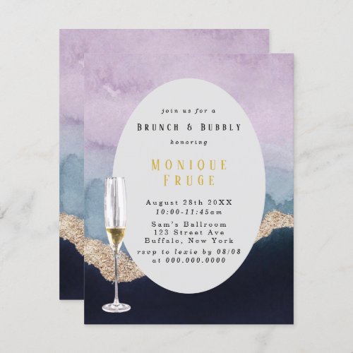 Purple Dusty Blue Agate Brunch  Bubbly Invitation