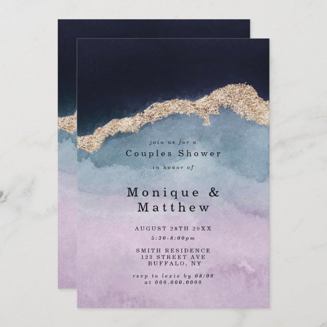 Purple Dusty Blue Agate Couple Shower Invitations (Front/Back)