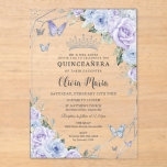 Purple Dusty Blue Floral Butterflies Quinceañera Acrylic Invitations<br><div class="desc">Personalize this soft purple and dusty blue floral Quinceañera / Sweet 16 birthday acrylic invitation easily and quickly. Simply click the customize it further button to edit the texts, change fonts and fonts colors. Featuring beautiful pastel purple lilac and dusty blue flowers, delicate greener, butterflies and chic silver accents. Matching...</div>