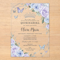 Purple Dusty Blue Floral Butterflies Quinceañera