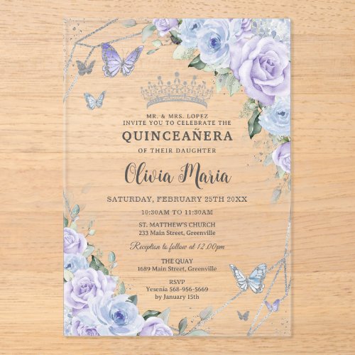 Purple Dusty Blue Floral Butterflies Quinceañera