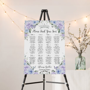 Purple Dusty Blue Floral Butterflies Seating Chart Foam Board