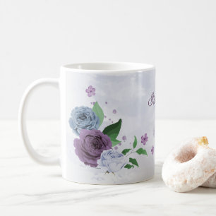 Purple dusty blue floral  coffee mug