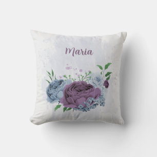 Purple dusty blue floral throw pillow