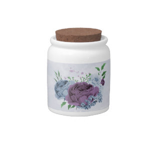 Purple dusty blue floral wedding candy jar