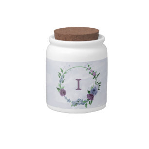 Purple dusty blue floral wedding candy jar