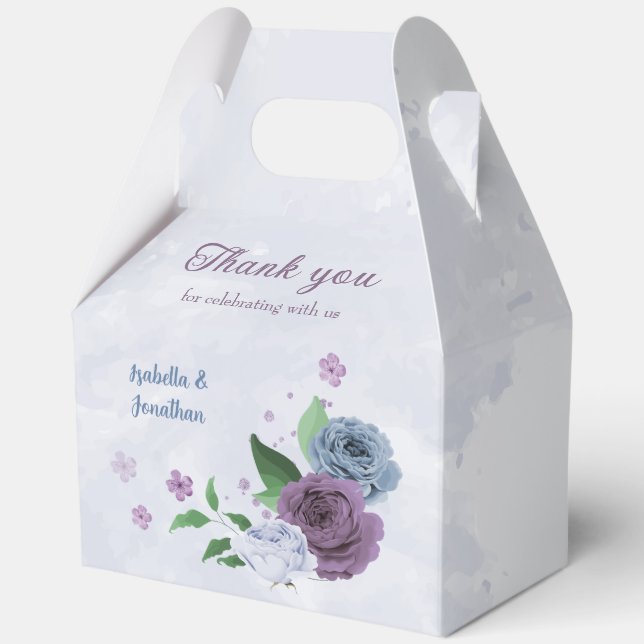 Purple dusty blue floral wedding  favor boxes (Front)