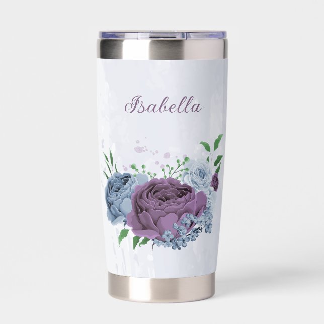 Purple dusty blue floral wedding  insulated tumbler (Front)