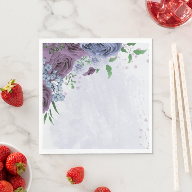 Purple dusty blue floral wedding napkins (Insitu)