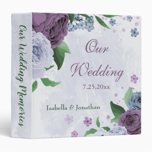 Purple dusty blue floral wedding photo album