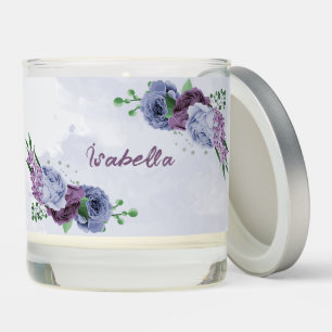 Purple dusty blue floral wedding scented candle