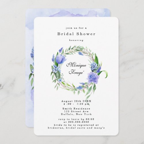 Purple Dusty Blue Hyacinth Peony Bridal Shower Invitation