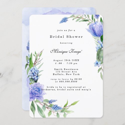 Purple Dusty Blue Hyacinths Peony Bridal Shower Invitation