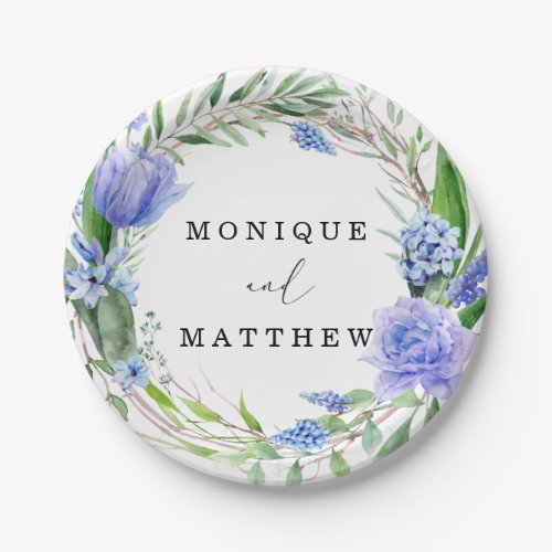 Purple Dusty Blue Spring Floral Wedding Paper Plates