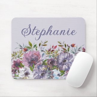 Purple Dusty Blue Watercolor Floral Name