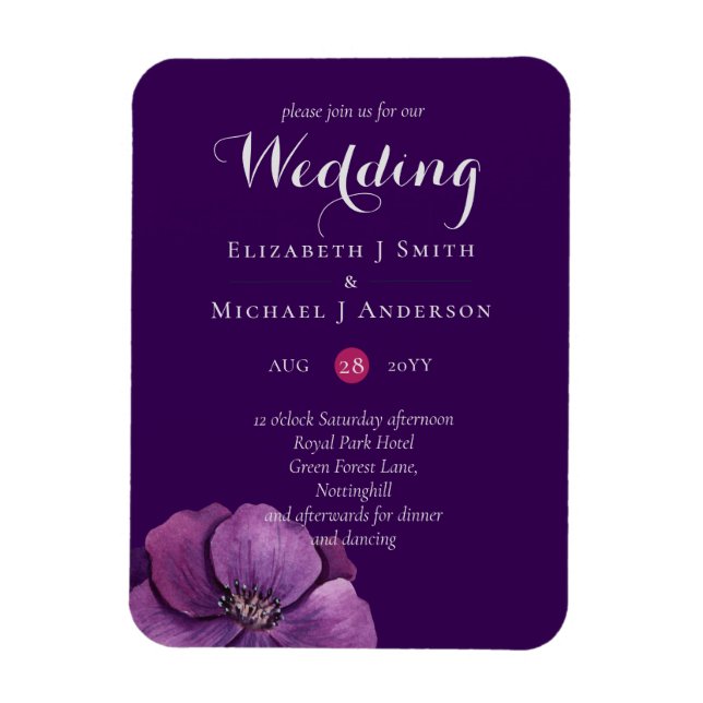 Purple Dynasty Dark Floral Budget Wedding Invites Magnet (Vertical)