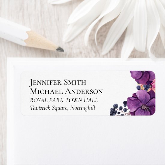 Purple Dynasty Dark Floral Budget Wedding Item Label