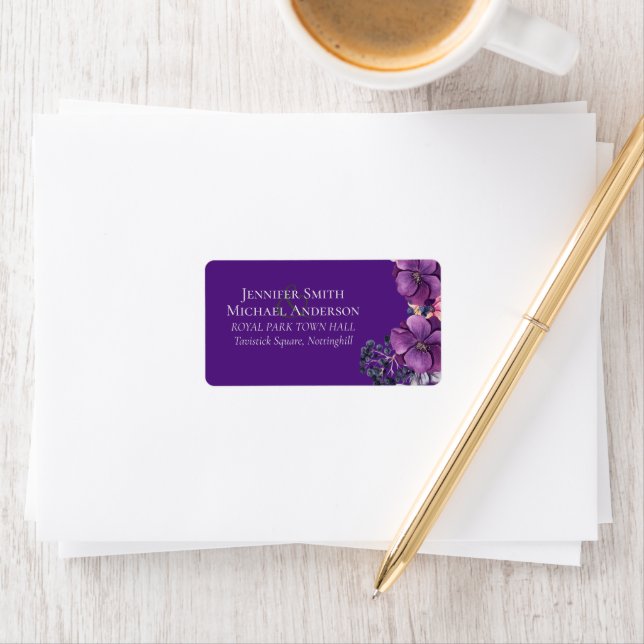 Purple Dynasty Dark Floral Budget Wedding Item Label (Insitu)