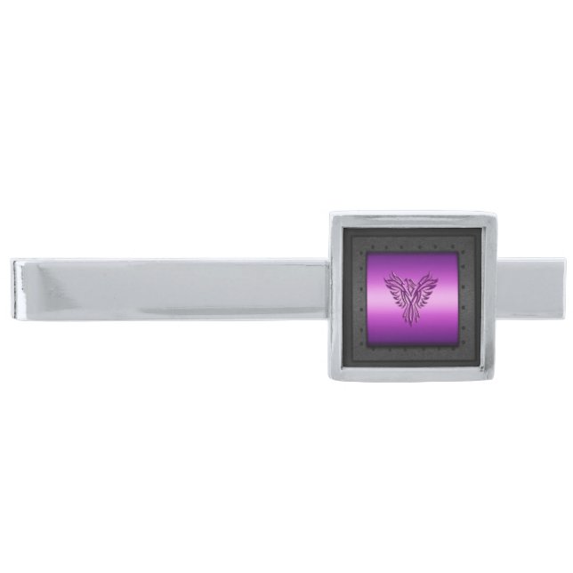 Purple Eagle on faux riveted steel-frame Silver Finish Tie Bar (Front)