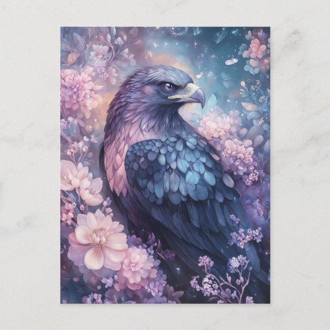 Purple Eagle with Pink and Lavender Flower Postcard (Front)