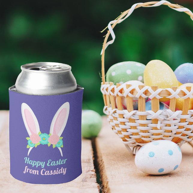 Purple Easter Birthday Party Cute Custom Bunny Can Cooler (Creator Uploaded)