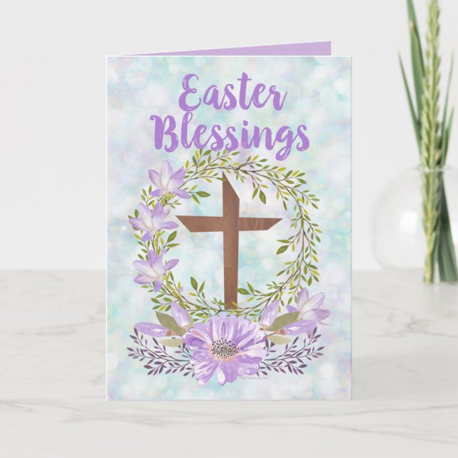 Purple Easter Blessings Christian Bible Verse Card (Front)
