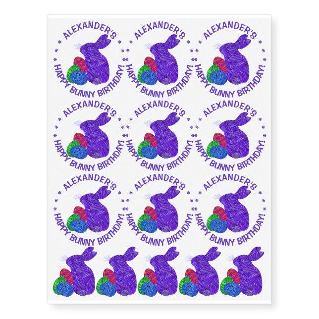 Purple Easter Bunny Easter Themed Birthday Party Temporary Tattoos (Front)