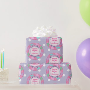 Purple Easter Bunny Special Delivery Pink Glitter Wrapping Paper