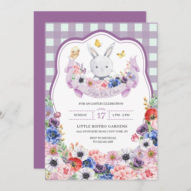 Purple Easter Bunny Spring Easter Egg Hunt Invitation (Front/Back)
