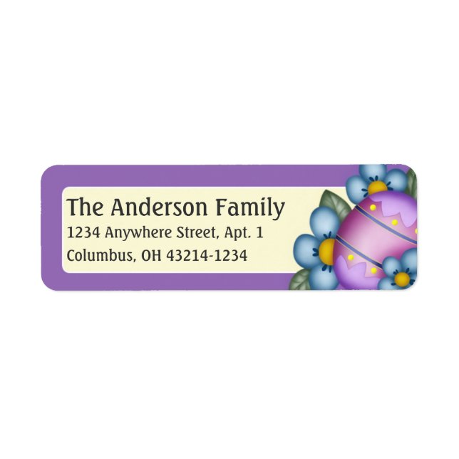 Purple Easter Egg Blue Flower Easter Address Label (Front)