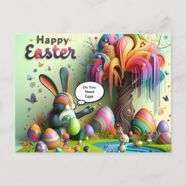 Purple Easter Hippo Holiday Postcard (Front)