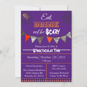 Purple Eat Drink and Be Scary Halloween Party Invitation