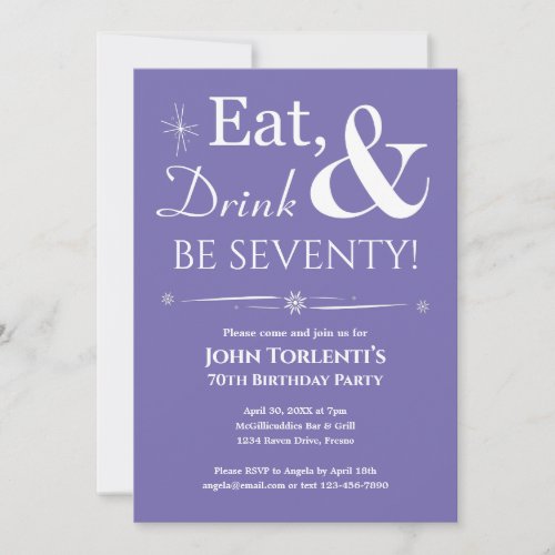 Purple Eat Drink Seventy 70th Birthday Mid Mod Invitation